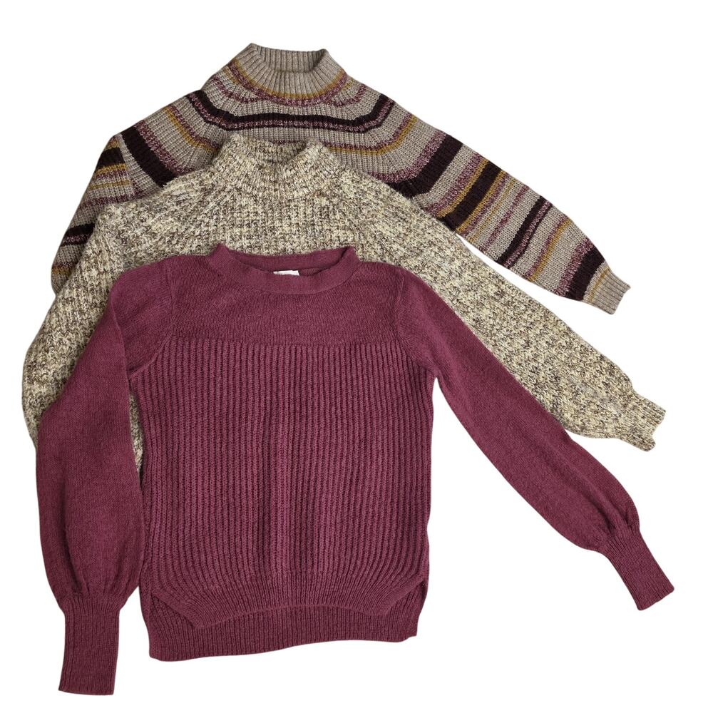 Ella Moss a.n.a Old Navy Sweater Lot XS Burgundy Puff Marled Striped 3PC
